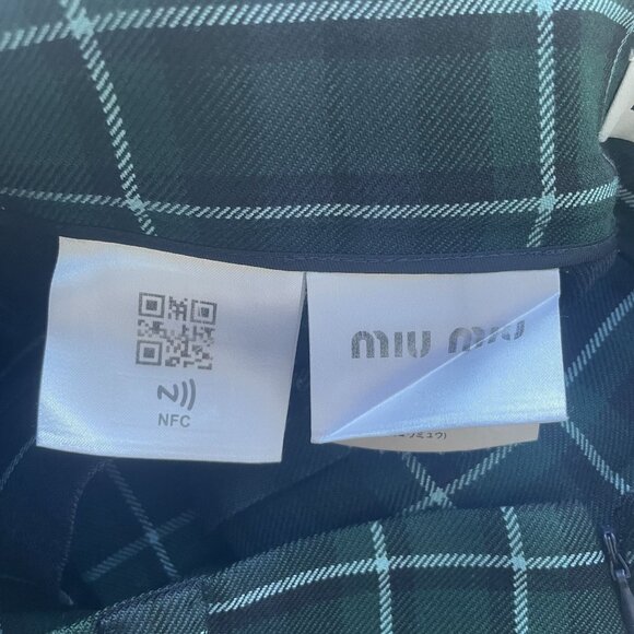 Miu Miu Green & Navy Plaid Pleated Wool Skirt Made In Italy Womens - Picture 12 of 12